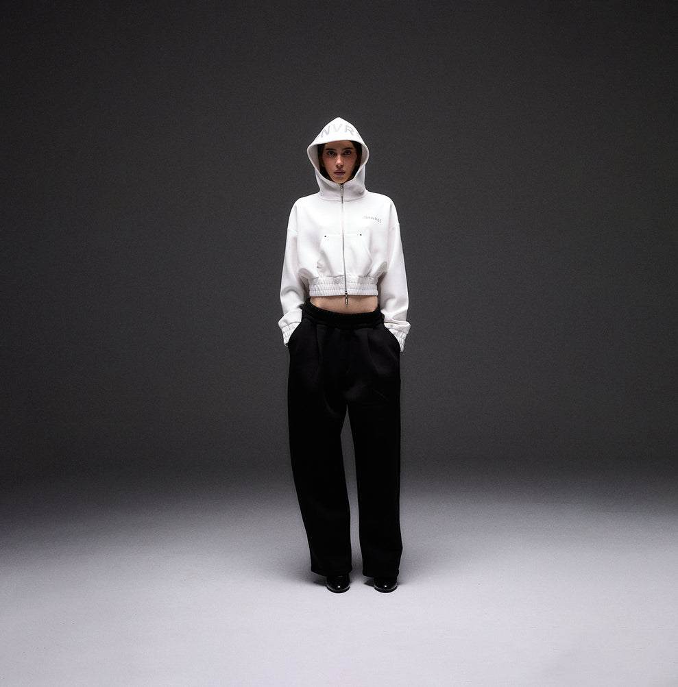 WHITE CROP HOODIE