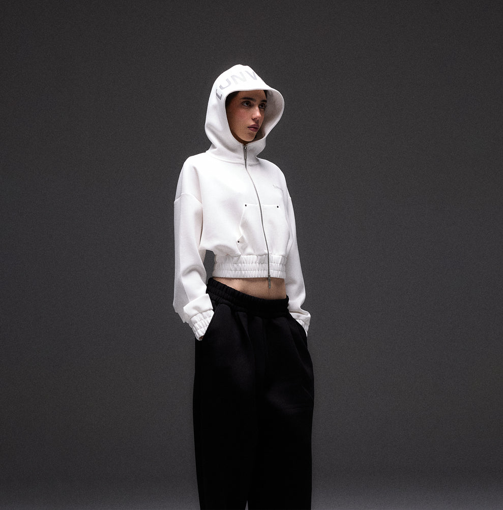 WHITE CROP HOODIE